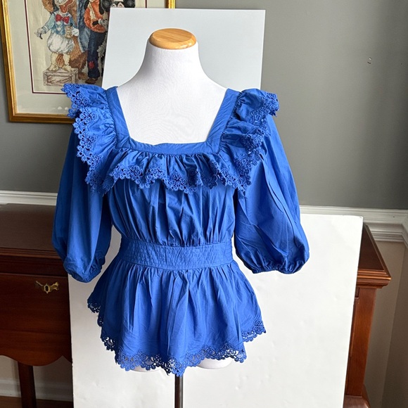 Maeve Tops - Maeve Peplum Eyelet Blouse